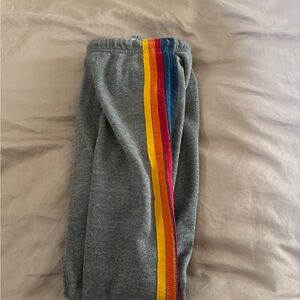 Aviator Nation Gray Sweatpants with Rainbow Stripes